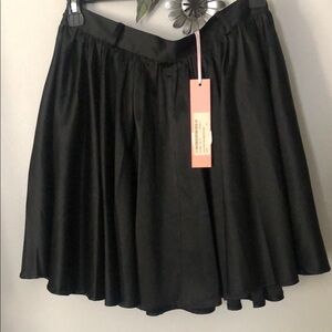 Black Satin Mini Skater Skirt with Pleats